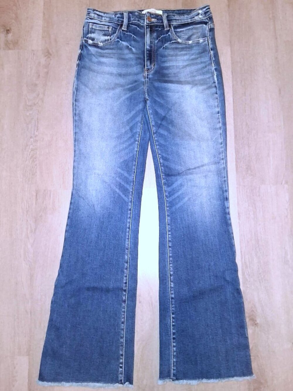 KanCan High Rise Bell Bottoms Jeans Size 30 Distressed Denim Flares Wide Leg